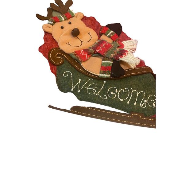 Christmas Tree Skirt Whimsical Skiing Reindeer Green Backing Large 48" Across - Picture 7 of 7